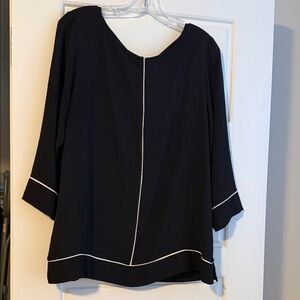 Ann Taylor Black Blouse with White Piping